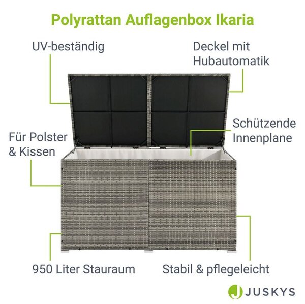 Úložný box z polyratanu 950 l, sivý, s vnútornou plachtou