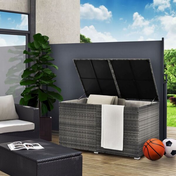 Úložný box z polyratanu 950 l, sivý, s vnútornou plachtou