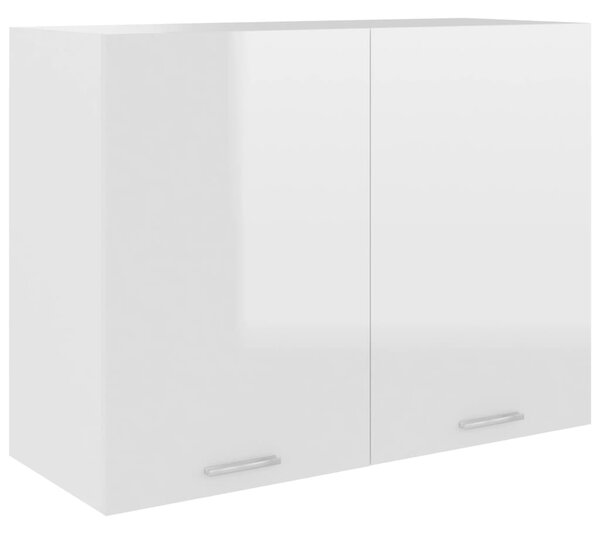 Závesná skrinka, lesklá biela 80x31x60 cm, kompozitné drevo