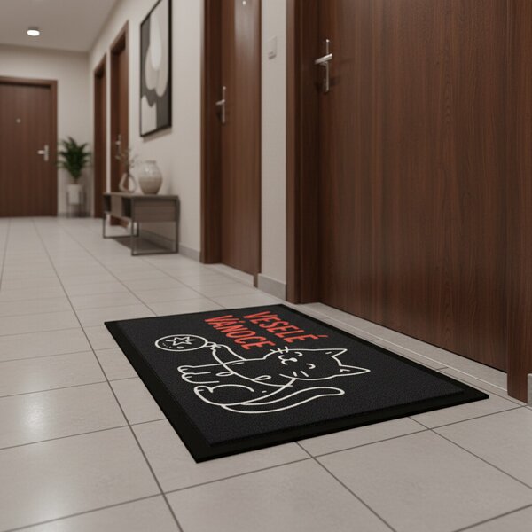Mercury Flooring, Rohožka Veselé Vianoce s mačkou 40x60 cm, 40x60, čierna