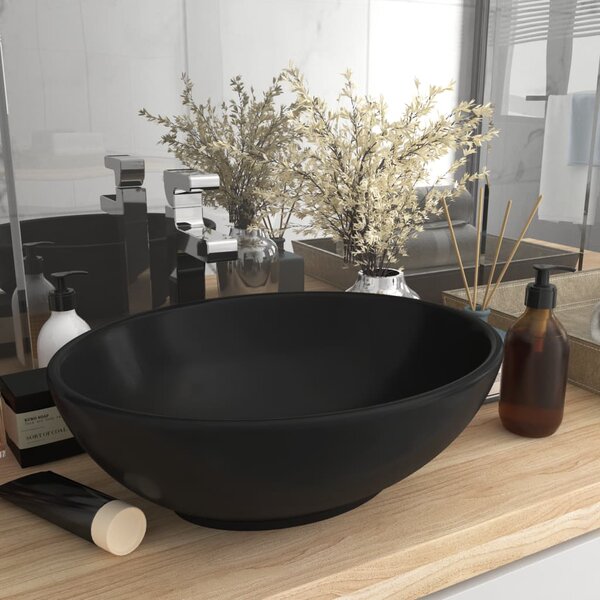 Luxusné oválne umývadlo matné čierne 40x33 cm keramické