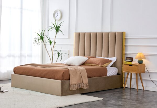 Čalúnená posteľ PLAZA, 160x200, béžová/zlatá