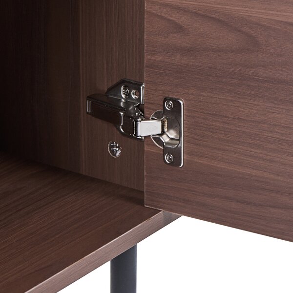Komoda tmavohnedá MDF 165 x 75 x 40 cm čierne kovové nohy 3 dvierka úložný priestor moderný štýl obývačka spálňa