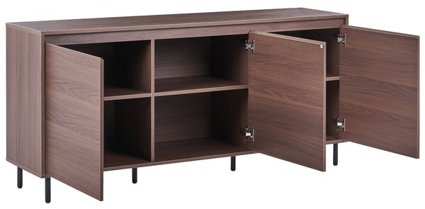 Komoda tmavohnedá MDF 165 x 75 x 40 cm čierne kovové nohy 3 dvierka úložný priestor moderný štýl obývačka spálňa