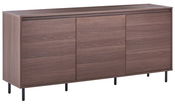 Komoda tmavohnedá MDF 165 x 75 x 40 cm čierne kovové nohy 3 dvierka úložný priestor moderný štýl obývačka spálňa