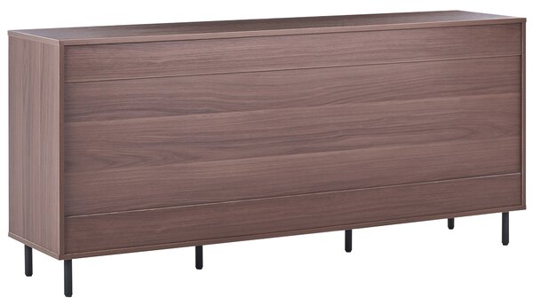 Komoda tmavohnedá MDF 165 x 75 x 40 cm čierne kovové nohy 3 dvierka úložný priestor moderný štýl obývačka spálňa