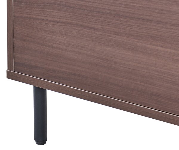 Komoda tmavohnedá MDF 165 x 75 x 40 cm čierne kovové nohy 3 dvierka úložný priestor moderný štýl obývačka spálňa