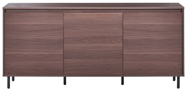 Komoda tmavohnedá MDF 165 x 75 x 40 cm čierne kovové nohy 3 dvierka úložný priestor moderný štýl obývačka spálňa