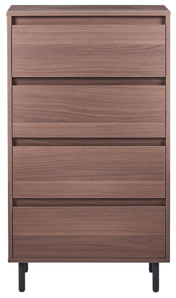 Komoda tmavohnedá MDF 104 x 60 x 40 cm čierne kovové nohy 4 zásuvky úložný priestor moderný štýl obývačka spálňa predsieň