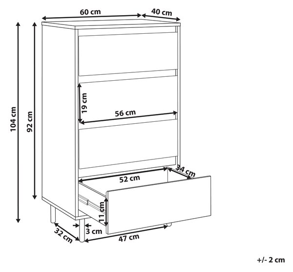 Komoda tmavohnedá MDF 104 x 60 x 40 cm čierne kovové nohy 4 zásuvky úložný priestor moderný štýl obývačka spálňa predsieň