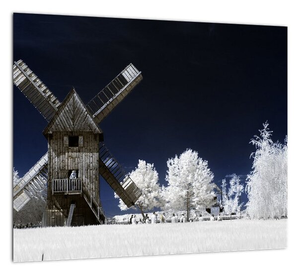 Veterný mlyn v zimnej krajine - obraz (Obraz 30x30cm)