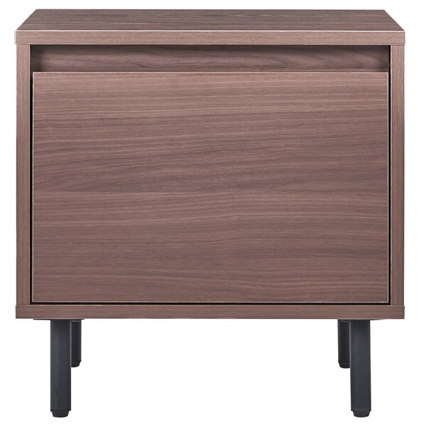 Nočný stolík tmavohnedý MDF 45 x 45 x 40 cm čierne kovové nohy 1 zásuvka úložný priestor moderný štýl spálňa