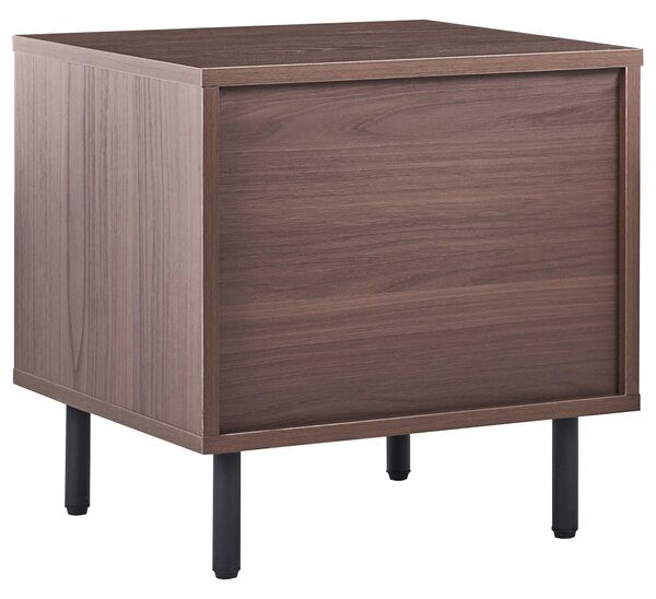Nočný stolík tmavohnedý MDF 45 x 45 x 40 cm čierne kovové nohy 1 zásuvka úložný priestor moderný štýl spálňa
