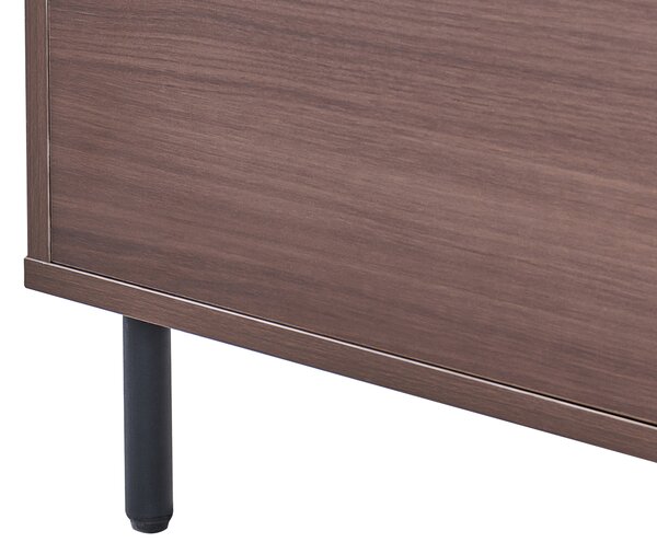 Nočný stolík tmavohnedý MDF 45 x 45 x 40 cm čierne kovové nohy 1 zásuvka úložný priestor moderný štýl spálňa