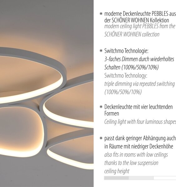 Schöner Wohnen 14038-16 - Stmievateľné LED stropné svietidlo PEBBLES LED/35,5W/230V biela