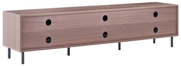 TV stolík tmavé drevo MDF 180 x 40 x 43 cm čierne kovové nohy 3 dvierka úložný priestor moderný štýl obývačka spálňa