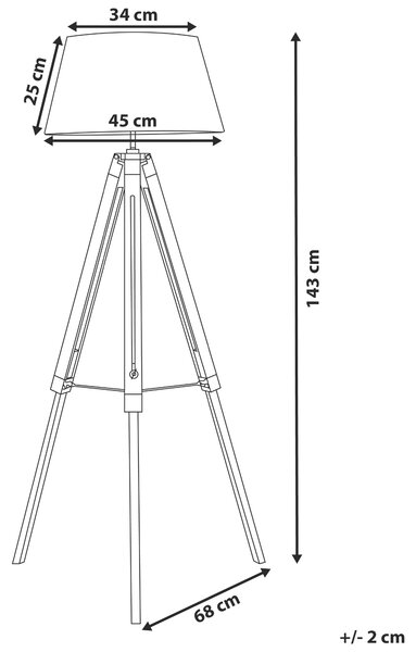 Stojaca lampa čierne drevo 143 cm látkové tienidlo trojnohý drevený statív výškovo nastaviteľný dlhý kábel s vypínačom Moderný dizajn