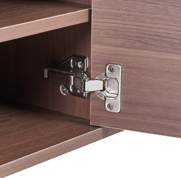TV stolík tmavé drevo MDF 180 x 40 x 43 cm čierne kovové nohy 3 dvierka úložný priestor moderný štýl obývačka spálňa