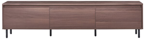 TV stolík tmavé drevo MDF 180 x 40 x 43 cm čierne kovové nohy 3 dvierka úložný priestor moderný štýl obývačka spálňa