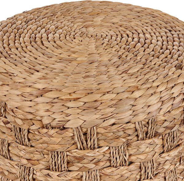 Puf prírodná farba morská tráva vodný hyacint 40 cm polystyrénová výplň taburetka v boho štýle