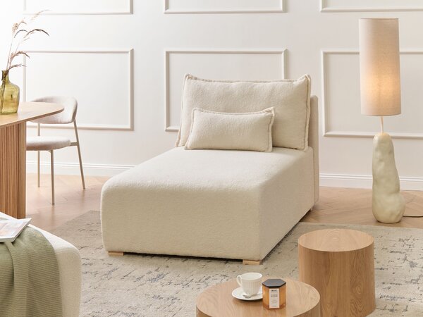 Leňoška krémová biela buklé čalúnenie modulárna s vankúšom moderný minimalistický štýl obývačka