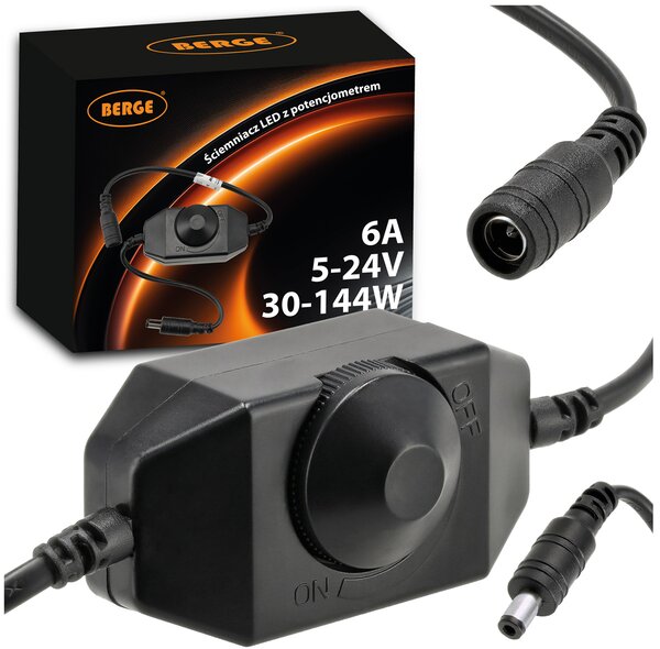 BERGE Stmievač LED pásikov 12V 24V s nastaviteľným potenciometrom 6A