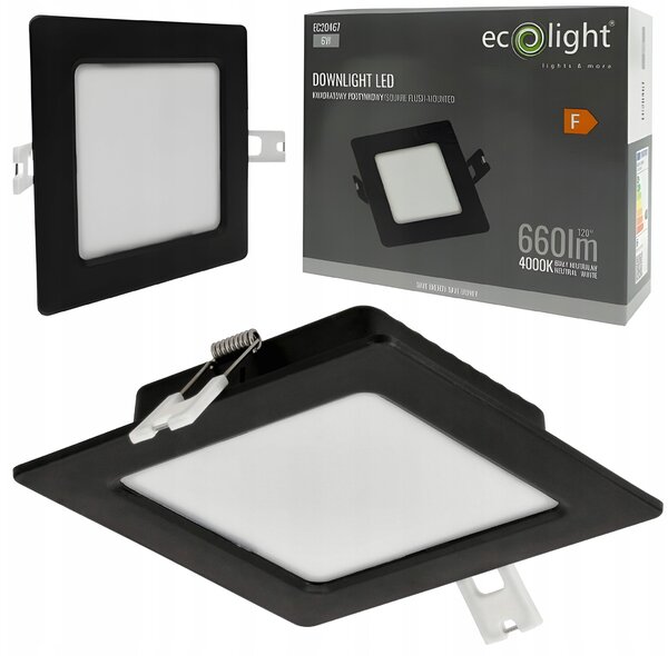 LED panelové stropní svítidlo pro zapuštěnou montáž 6W, černé čtvercové, 4000K