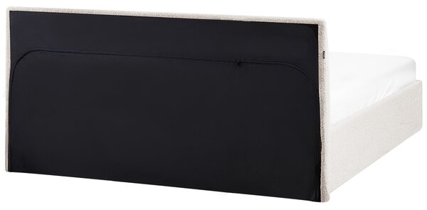 Posteľ krémová biela buklé čalúnenie 140 x 200 cm prešívané čelo lamelový rošt s úložným priestorom moderný štýl spálňa