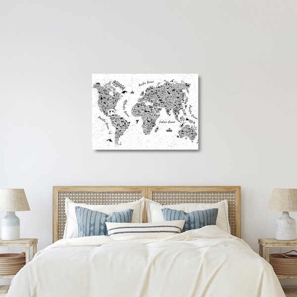 Sklenený obraz - Mapa z piktogramov (70x50 cm)