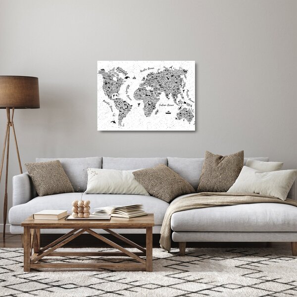 Sklenený obraz - Mapa z piktogramov (70x50 cm)