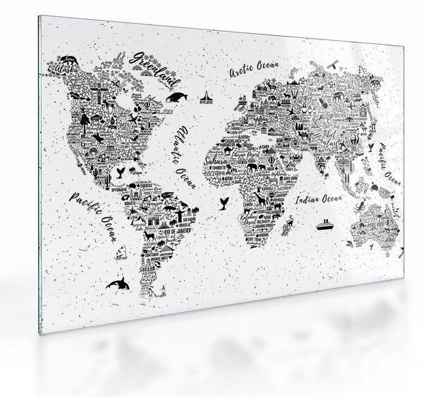 Sklenený obraz - Mapa z piktogramov (70x50 cm)