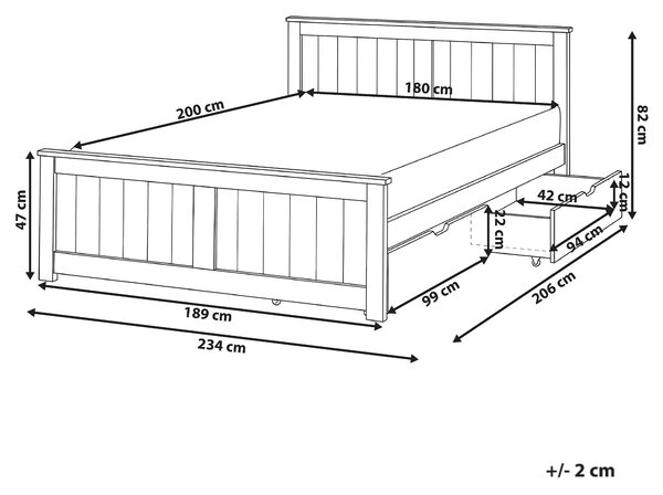 Posteľ biela borovicové drevo MDF 180 x 200 cm s čelom a úložnými zásuvkami minimalistický škandinávsky štýl spálňa detská izba