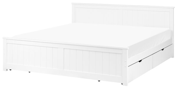 Posteľ biela borovicové drevo MDF 180 x 200 cm s čelom a úložnými zásuvkami minimalistický škandinávsky štýl spálňa detská izba