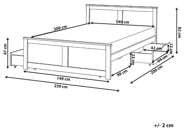 Posteľ biela borovicové drevo MDF 140 x 200 cm s čelom a úložnými zásuvkami minimalistický škandinávsky štýl spálňa detská izba