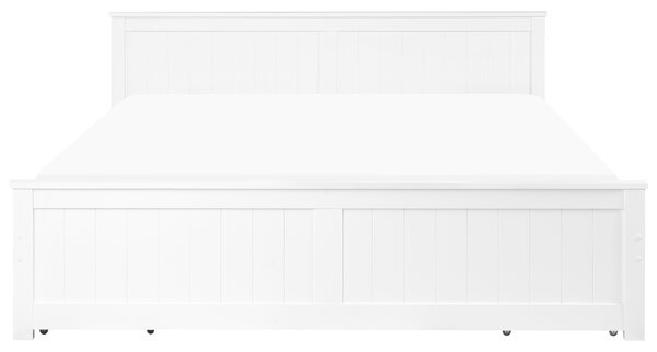 Posteľ biela borovicové drevo MDF 180 x 200 cm s čelom a úložnými zásuvkami minimalistický škandinávsky štýl spálňa detská izba