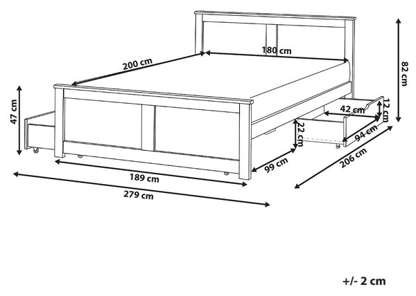 Posteľ biela borovicové drevo MDF 180 x 200 cm s čelom a úložnými zásuvkami minimalistický škandinávsky štýl spálňa detská izba
