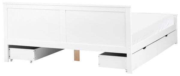 Posteľ biela borovicové drevo MDF 180 x 200 cm s čelom a úložnými zásuvkami minimalistický škandinávsky štýl spálňa detská izba