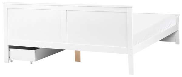 Posteľ biela borovicové drevo MDF 180 x 200 cm s čelom a úložnými zásuvkami minimalistický škandinávsky štýl spálňa detská izba