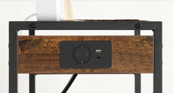Pojízdný kancelářský regál s nabíjecí stanicí a USB Houseland Liv hnědý/černý