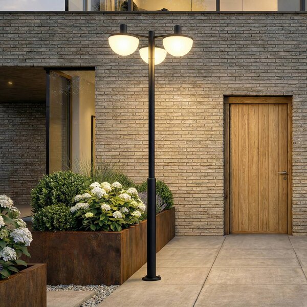 Lucande Exterierové LED svietidlo Toras, čierne, 3-pl., stmievateľné podľa, Čierna, Hliník, Moderný, Vonkajší veľký svietník s viacerými svetlami