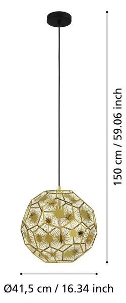 Závesné svietidlo Skoura, mosadzová farba, Ø 41 cm, oceľ, E27, Mosadz / zlato, Obývacia izba / jedáleň, kov, Moderný, Závesné svietidlo