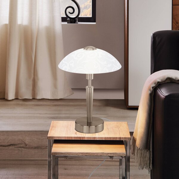 EGLO Stolová lampa SOLO 1, matný nikl, výška 32 cm, kov/sklo, stmievateľné, Hliník / sivá / zinok, Obývacia izba / jedáleň, kov, Moderný, Stojacie svietidlo