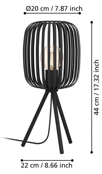 Stolová lampa Romazzina, čierna, výška 44 cm, kov, E27, Čierna, Obývacia izba / jedáleň, kov, Moderný, Stojacie svietidlo