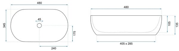 Rea Amelia Callisto, umývadlo na dosku 480x345x135 mm, imitácia kameňa, REA-U0637