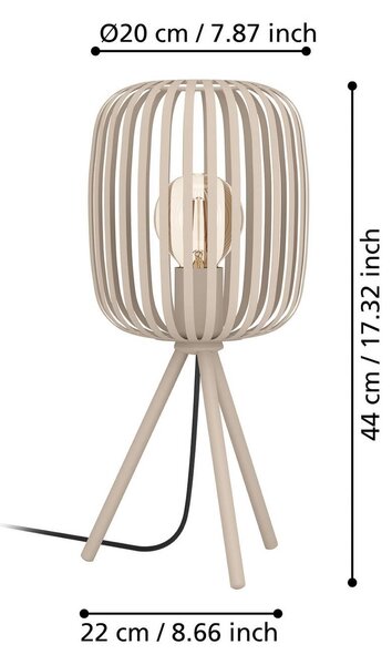 Stolová lampa Romazzina, béžová, výška 44 cm, kov, E27, Krémová / jantárovo žltá, Obývacia izba / jedáleň, kov, Moderný, Stojacie svietidlo
