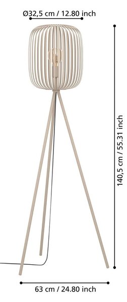 EGLO Stojacia lampa Romazzina, béžové, výška 141 cm, kov, E27, Krémová / jantárovo žltá, Obývacia izba / jedáleň, kov, Moderný, Stojaca lampa