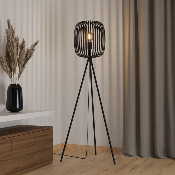 Stojacia lampa Romazzina, čierne, výška 141 cm, kov, E27, Čierna, Obývacia izba / jedáleň, kov, Moderný, Stojaca lampa