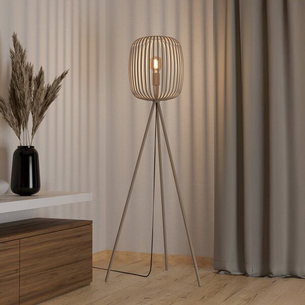 EGLO Stojacia lampa Romazzina, béžové, výška 141 cm, kov, E27, Krémová / jantárovo žltá, Obývacia izba / jedáleň, kov, Moderný, Stojaca lampa