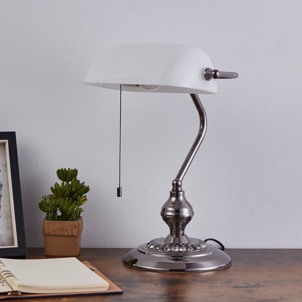 Stolová lampa BANKER, farba niklu, výška 39 cm, kov/sklo, Hliník / sivá / zinok, Obývacia izba / jedáleň, kov, Starožitný, Stojacie svietidlo