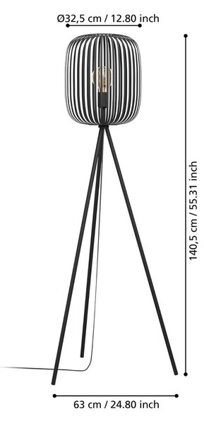 Stojacia lampa Romazzina, čierne, výška 141 cm, kov, E27, Čierna, Obývacia izba / jedáleň, kov, Moderný, Stojaca lampa
